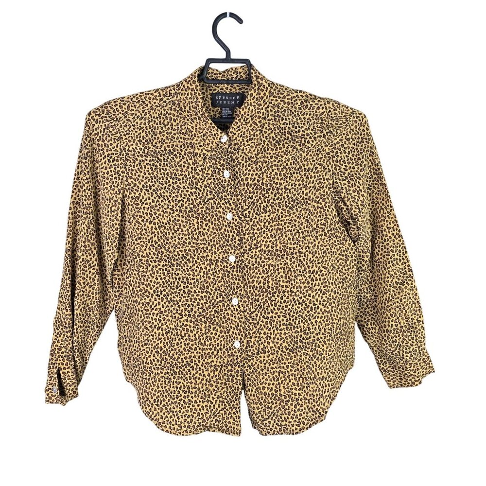 Womens Spenser Jeremy Brown Animal Print Silk Shirt Button Up Long Sleeves 12